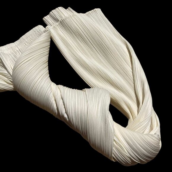 PLEATS PLEASE Issey Miyake Pleated Cream Yellow Ivory Pants Trousers Size 2 M L - Picture 2 of 8